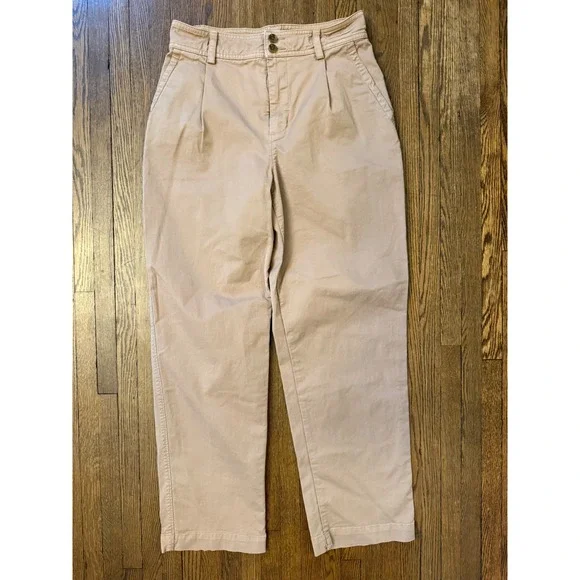 Everlane Womens Pleated Chino Pants Tan Khaki High Waist Straight Leg Size 2 - Picture 1 of 7